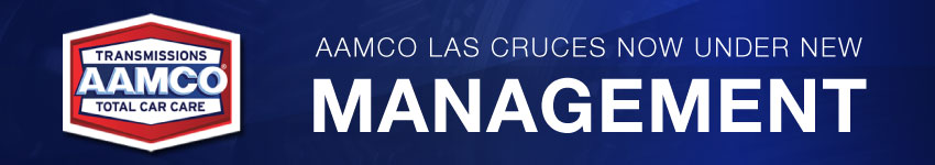 image of New Management Banner with AAMCO Logo and blue background